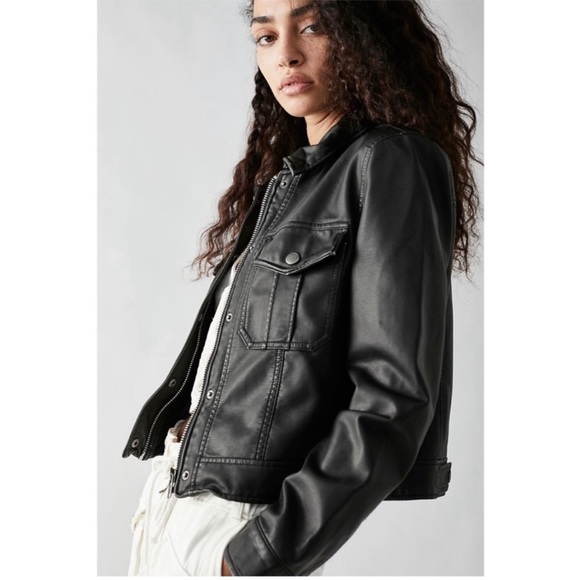 Free People Emma Shrunken Vegan Leather Jacket - Picture 2 of 4